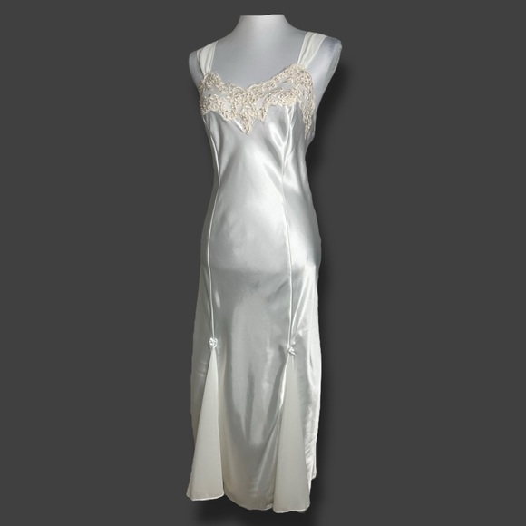 Vintage Bridal Slip Dress Ivory Beaded Lace Satin Nightgown Private Luxuries - Picture 2 of 8